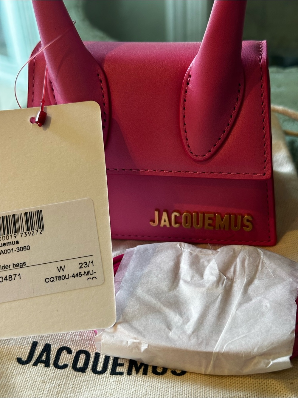 New with Tag! Authentic Jacquemus Hot Pink Mini Top-Handle Bag Crossbody - Picture 7 of 14